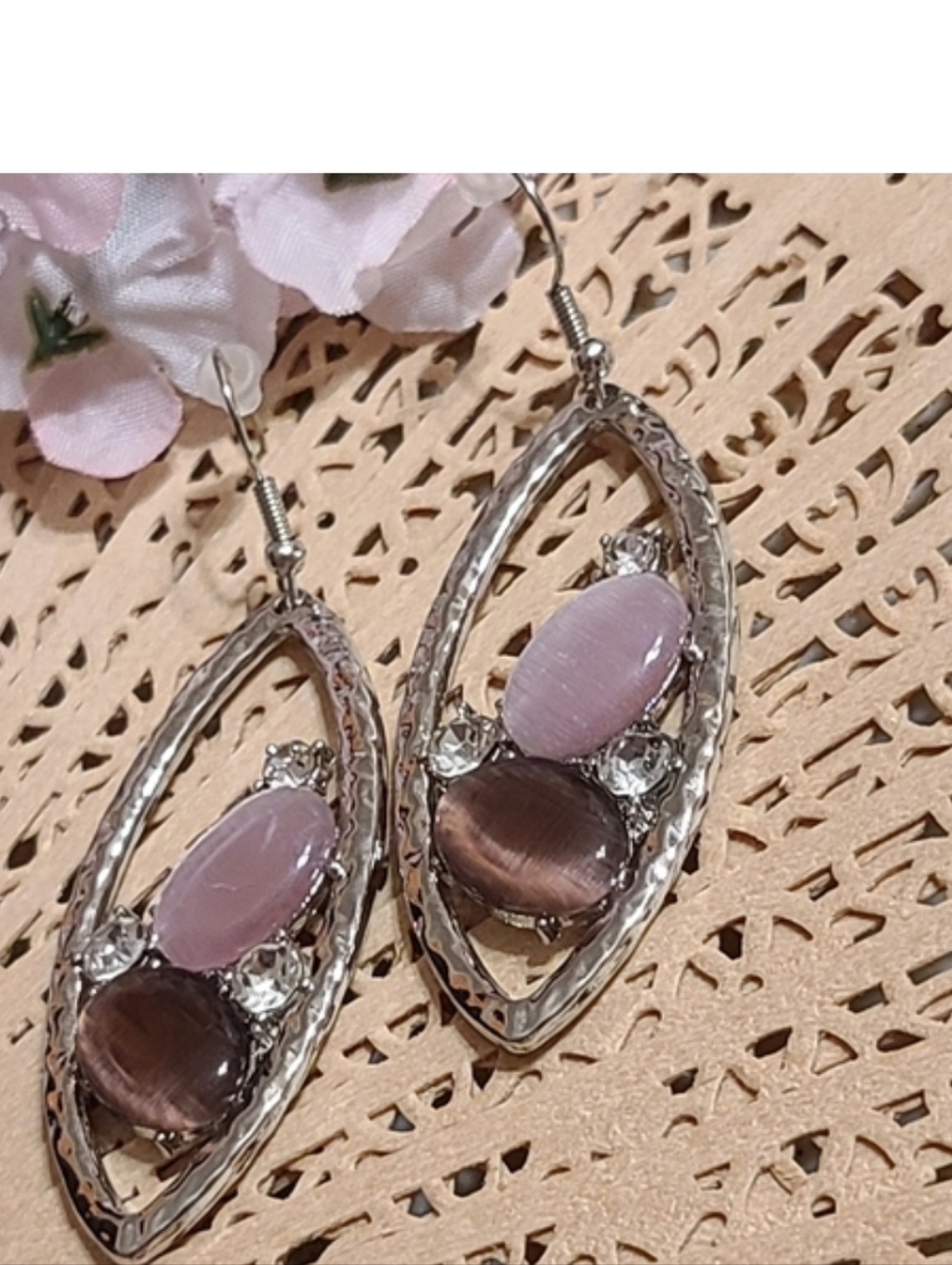Unique Vintage Silver and Pink Earrings